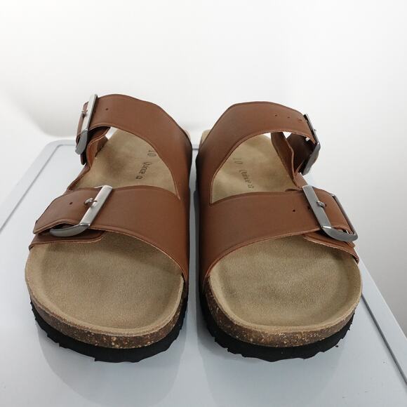 New Quince Nappa Leather Double Buckle Slides Brown Women's Size 10 UT5-4083 - Picture 3 of 7